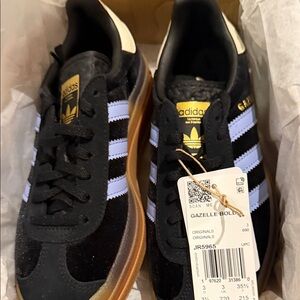 adidas Gazelle Bold Black with White Stripes and Gum Sole